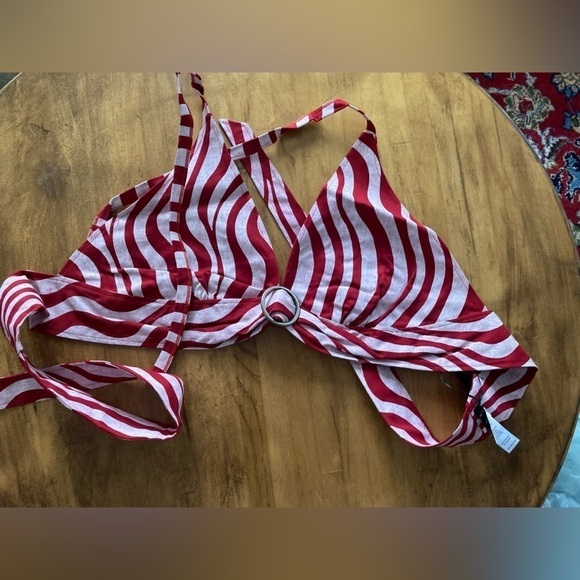 Dolls Kill Red and White Stripe Denim Halter Crop Bra top - Picture 5 of 11